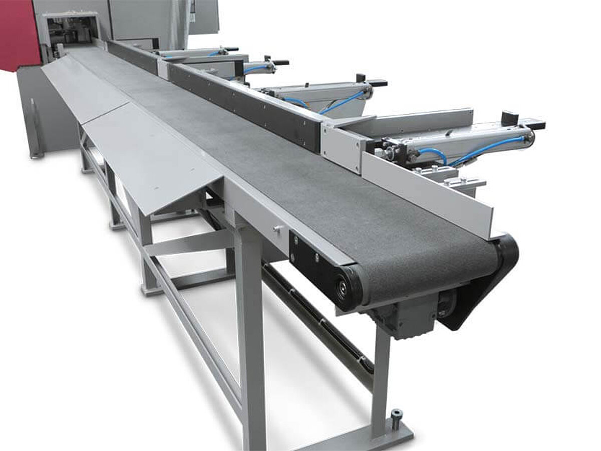 Disposal belt conveyor with pushers